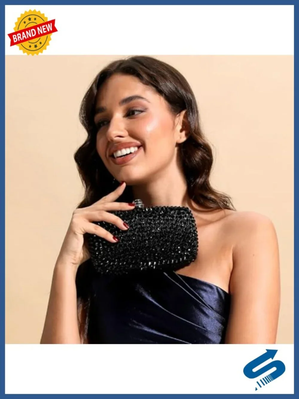Crystal Rhinestone Clutch Evening Bag with Chain Straps